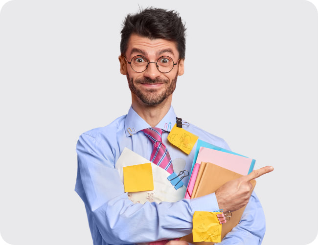 man pointing at solution